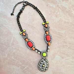 Lori Goldstien LOGO Links Cubic Zirconia Teardrop Stone Statement Necklace